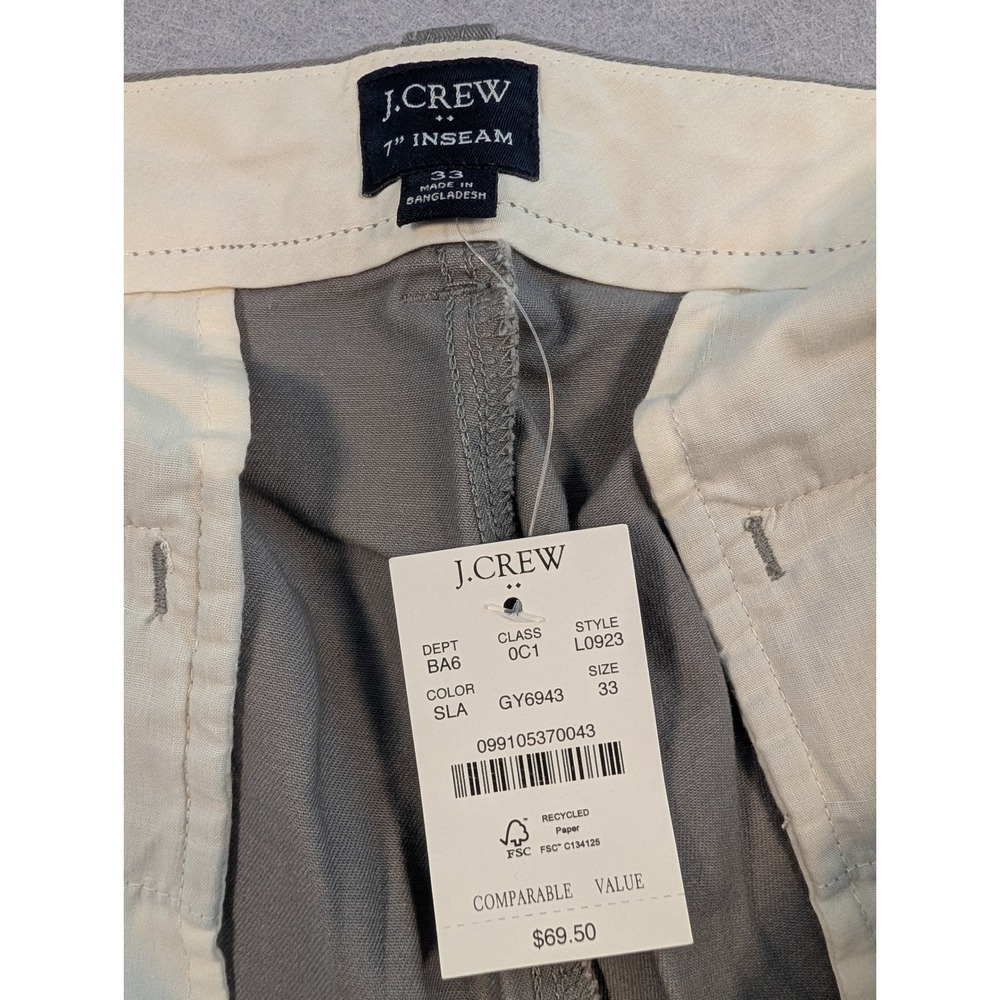 J.Crew Chino Shorts Mens 33 Grey 7 Inch Inseam Cotton Stretch NWT - Picture 2 of 5
